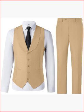 Men's Suit Vest & Pants Set Slim Fit Wedding Groomsmen 2 Piece